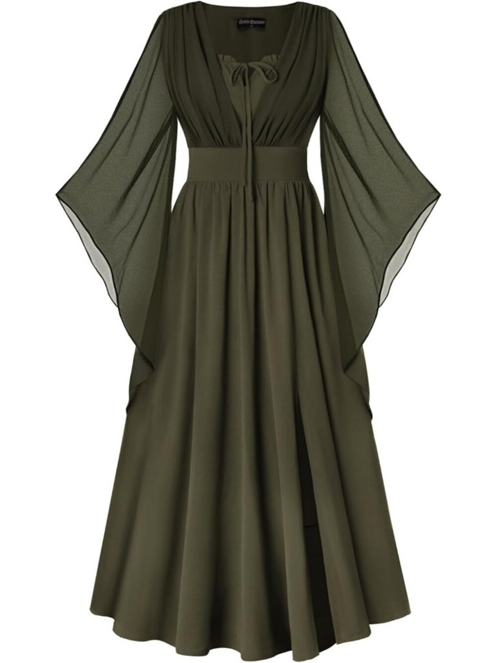 Scarlet Darkness Women Bell Sleeve Fairy Witch Costume Split Maxi Dress-Green